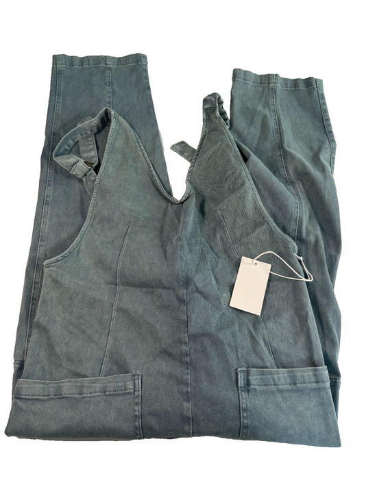 Zenana Outfitters Pants - Zenana Teal Wide Leg Sleeveless Jumpsuit Adjustable Straps Pockets Size Small